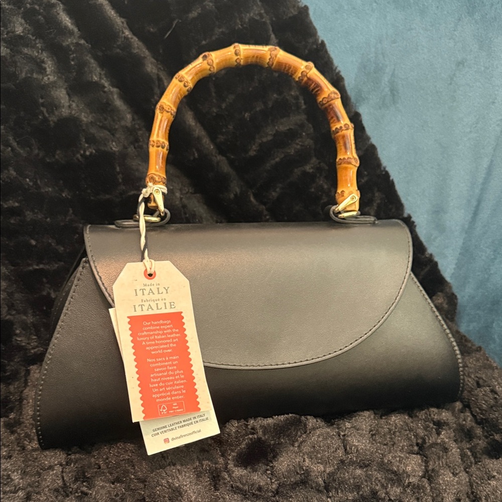 Elegant Black Women's Bamboo-Handle Top-Handle Bag